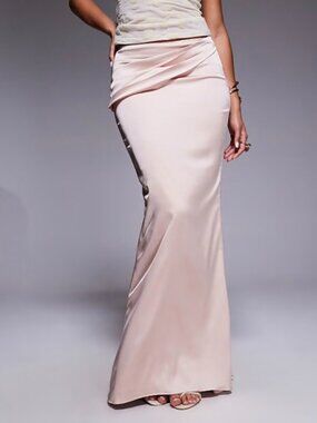 Oh Polly Champagne Satin Maxi Skirt / Gown – NWT